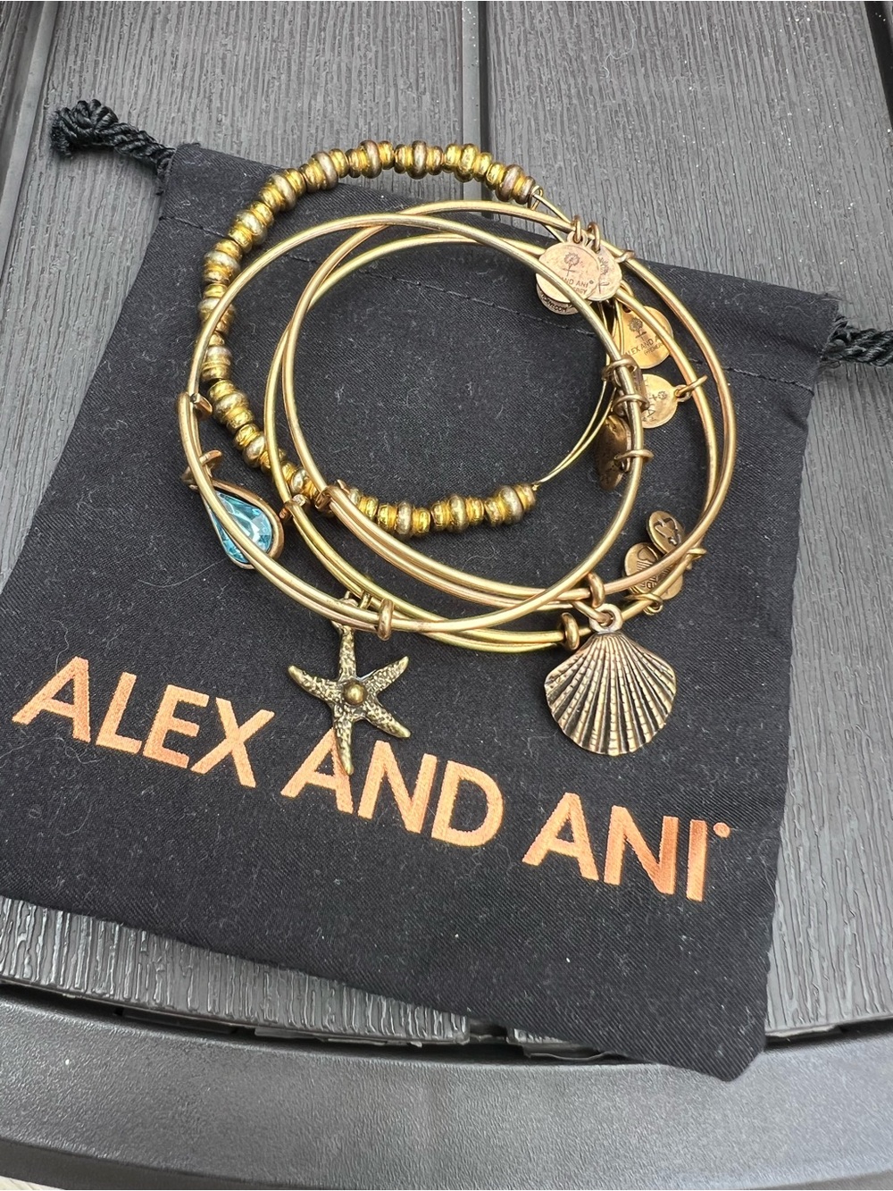 Gold-Tone Shell & Blue Teardrop Charm Bracelet Set - Picture 6 of 6